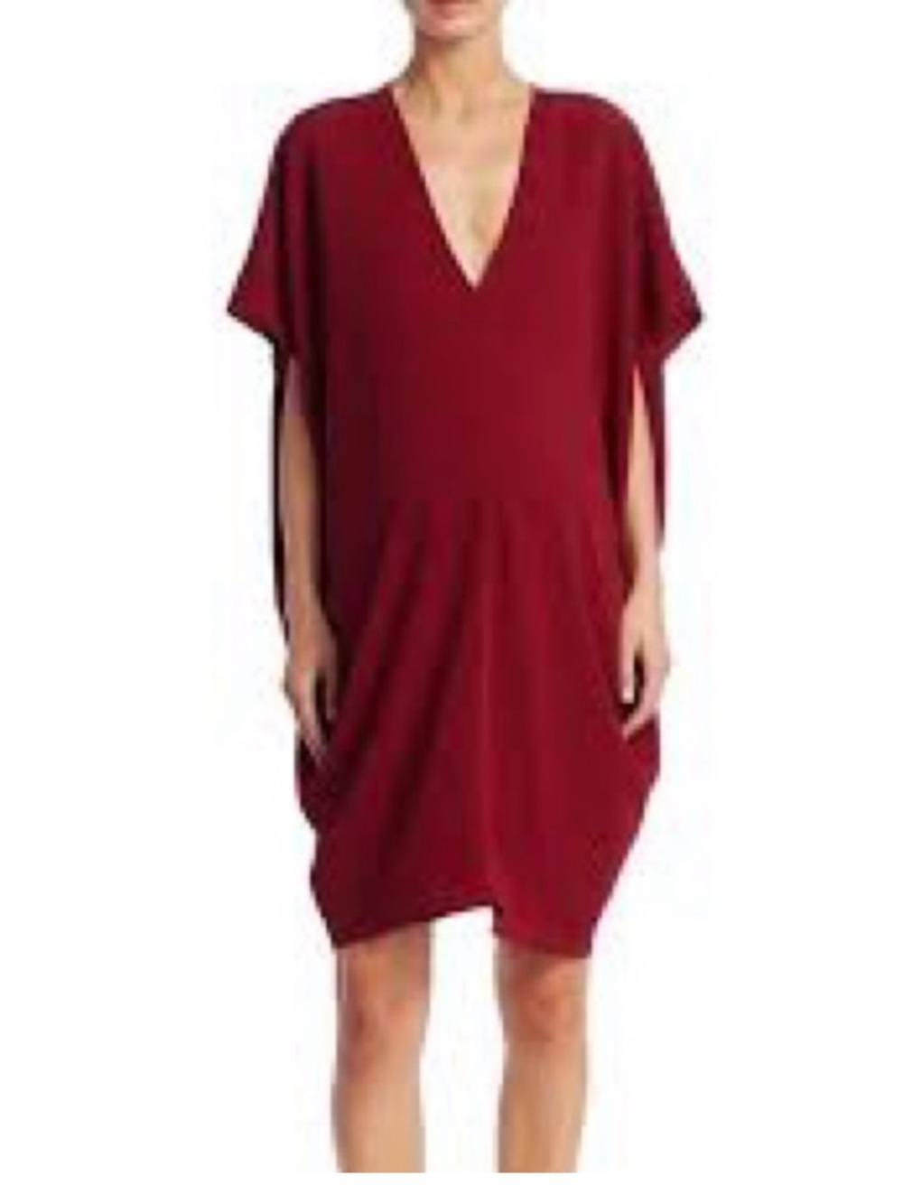 Hatch Maternity Deep Red Maroon V-Neck Draped Slouch Dress